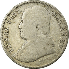 Moneda, Estados italianos, PAPAL STATES, Pius IX, 20 Baiocchi, 1860, BC+, Plata