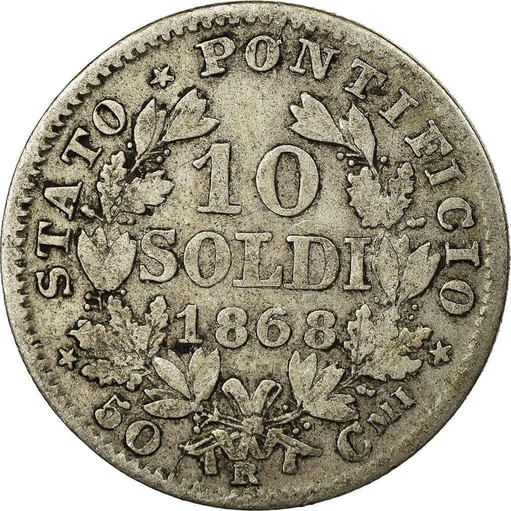 Münze, Italien Staaten, PAPAL STATES, Pius IX, 10 Soldi, 50 Centesimi, 1868, S