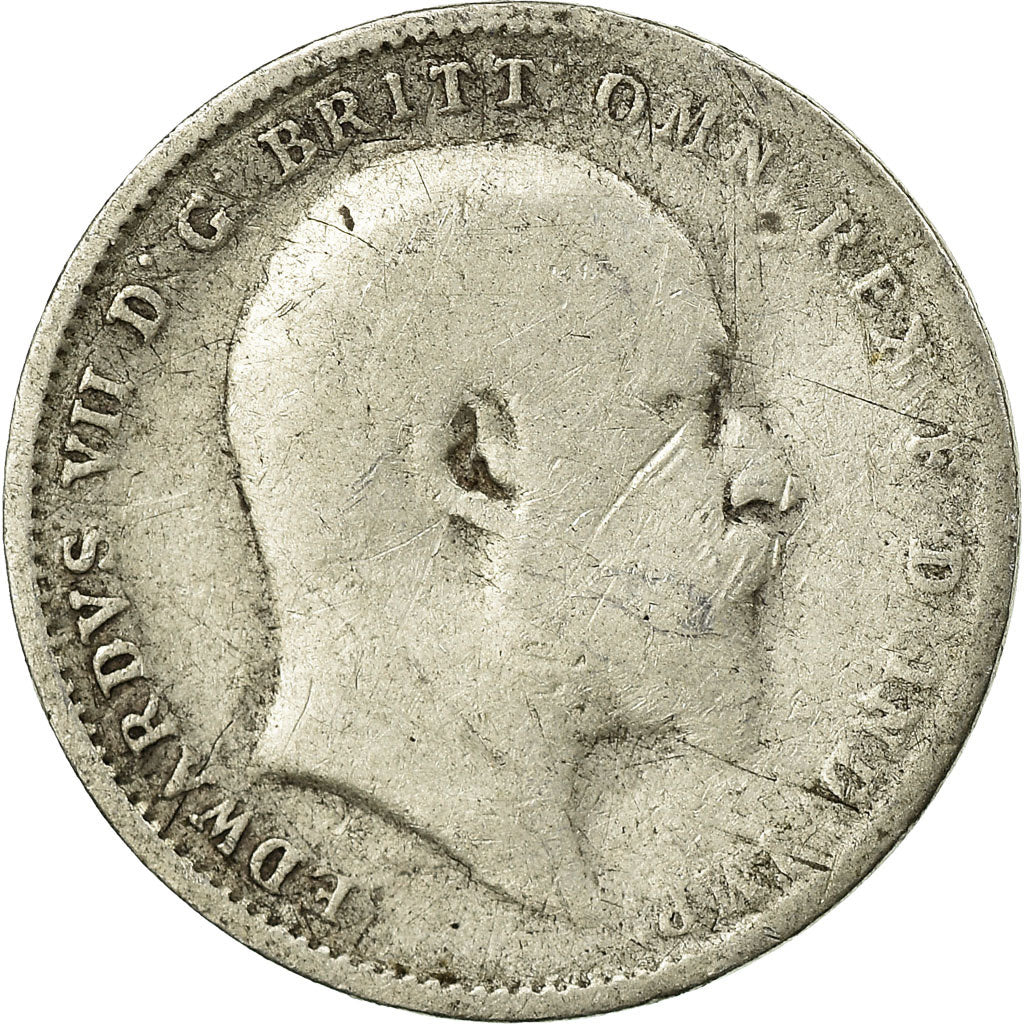 Coin, Great Britain, Edward VII, 3 Pence, 1908, VF(20-25), Silver, KM:797.2
