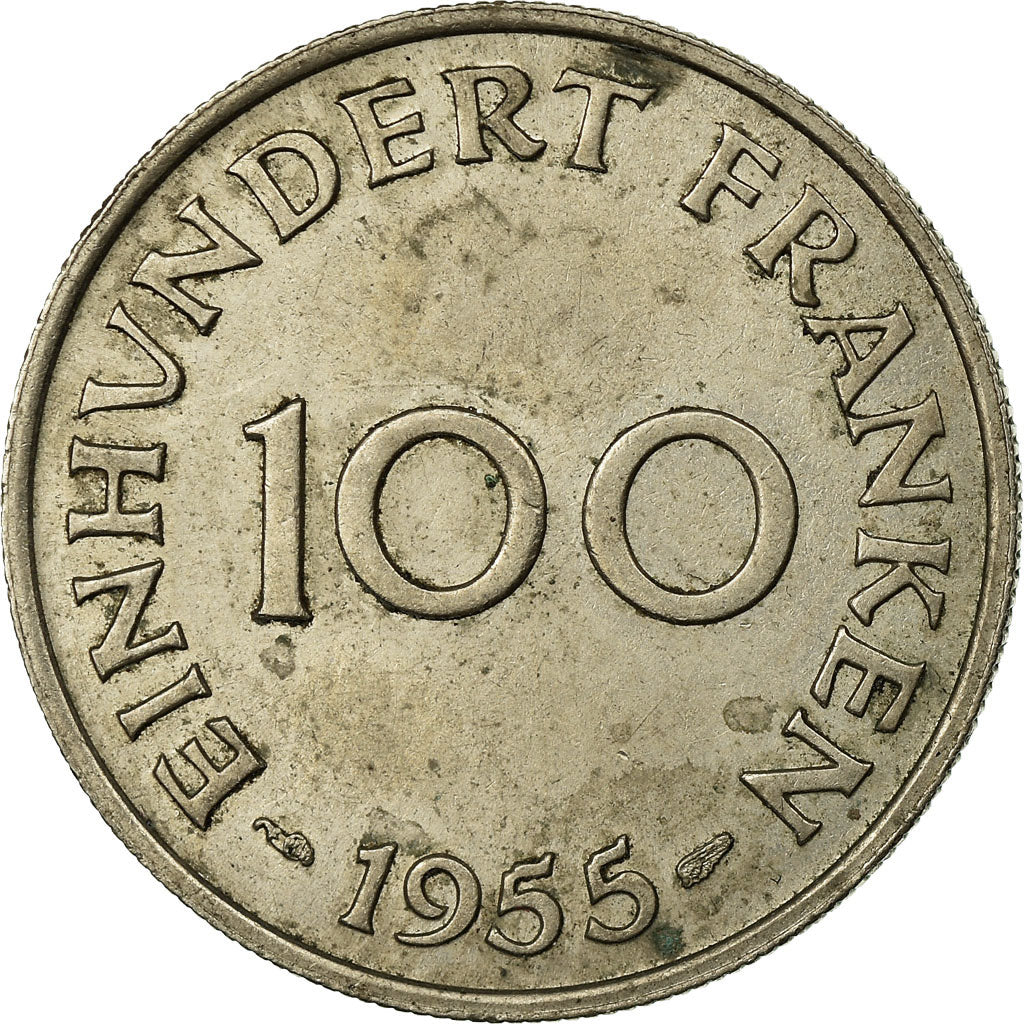 Coin, SAARLAND, 100 Franken, 1955, Paris, EF(40-45), Copper-nickel, KM:4