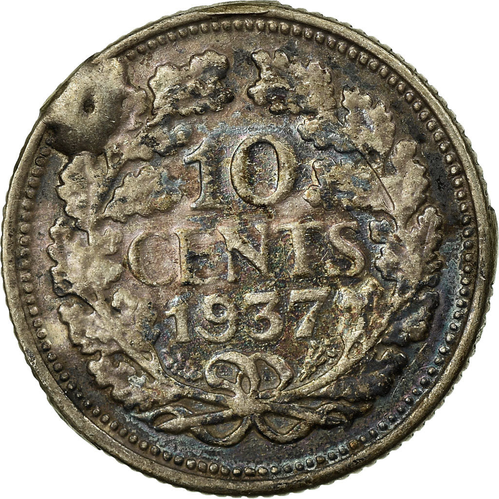 Coin, Netherlands, Wilhelmina I, 10 Cents, 1937, VF(20-25), Silver, KM:163