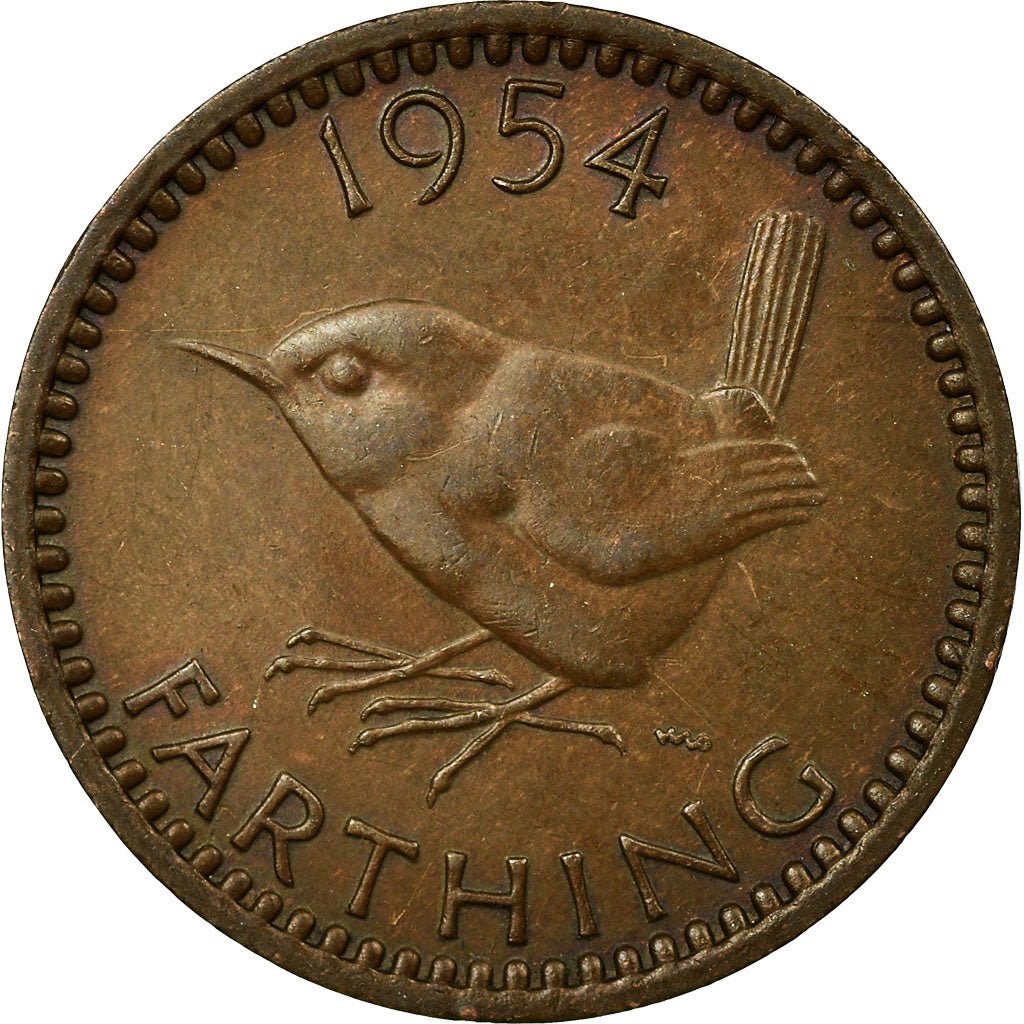 Coin, Great Britain, Elizabeth II, Farthing, 1954, EF(40-45), Bronze, KM:895