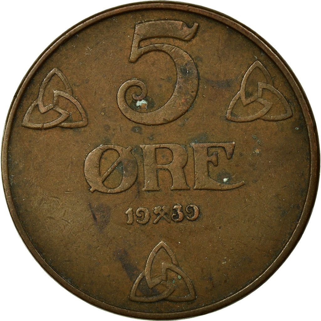 Coin, Norway, Haakon VII, 5 Öre, 1939, Kongsberg, EF(40-45), Bronze, KM:368