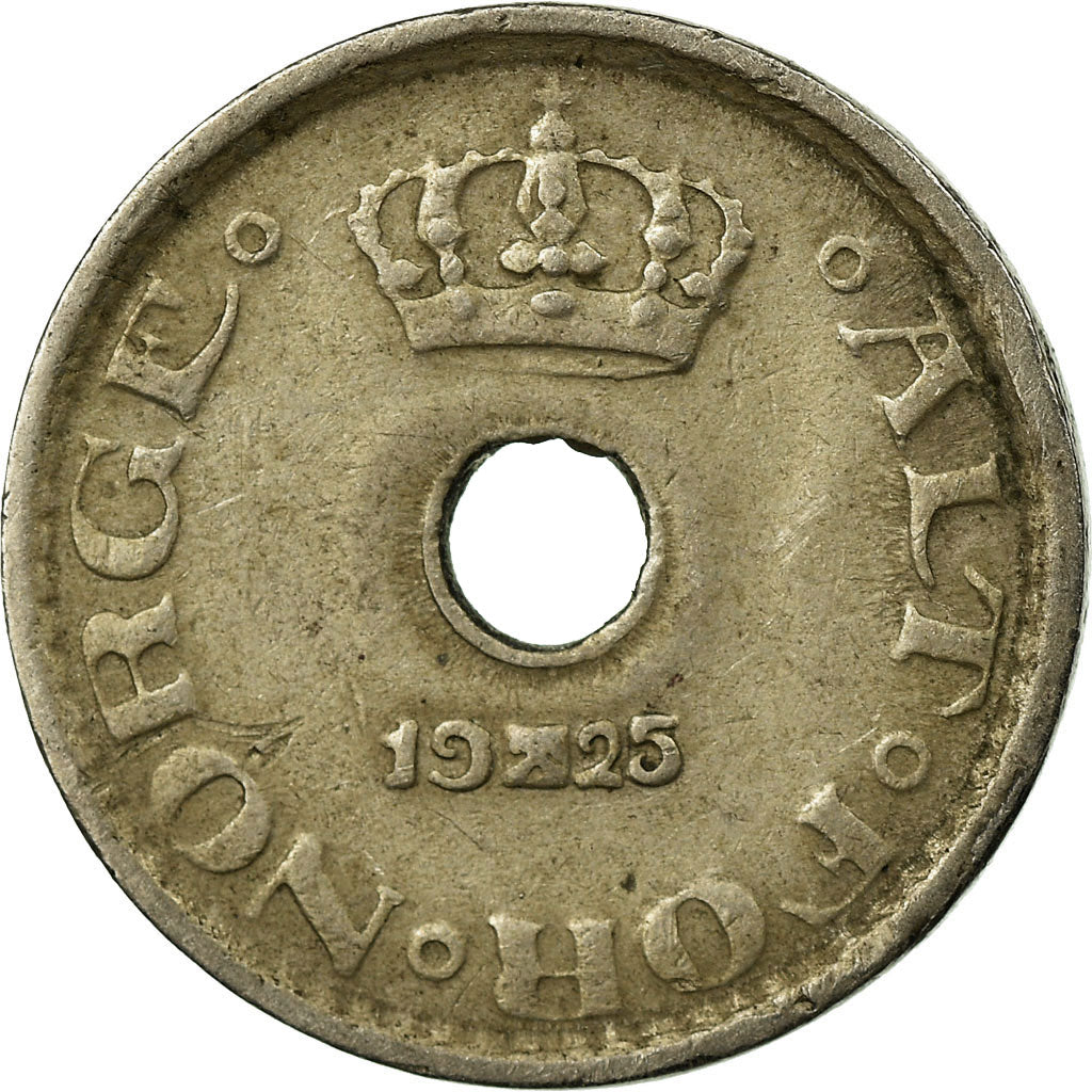 Moneda, Noruega, Haakon VII, 10 Öre, 1925, MBC, Cobre - níquel, KM:383