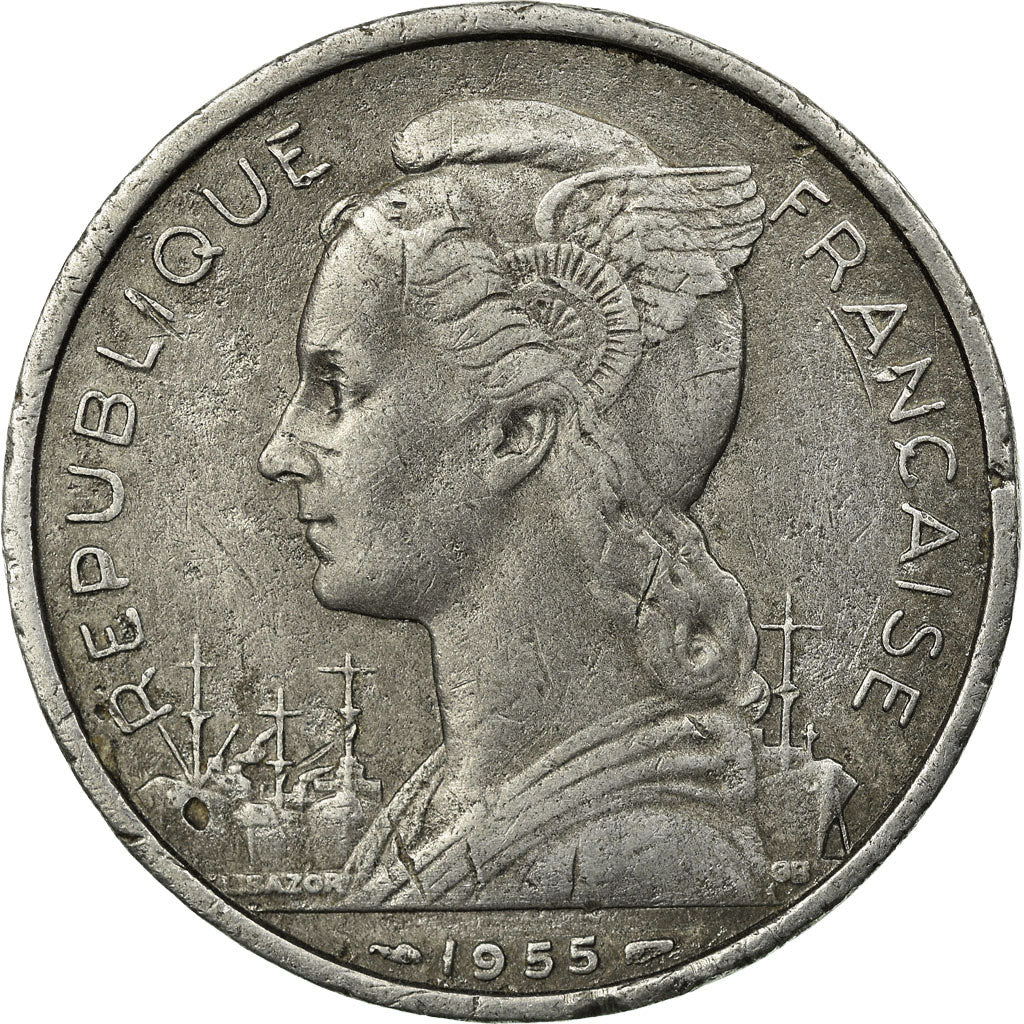 Coin, Réunion, 5 Francs, 1955, EF(40-45), Aluminum, KM:9