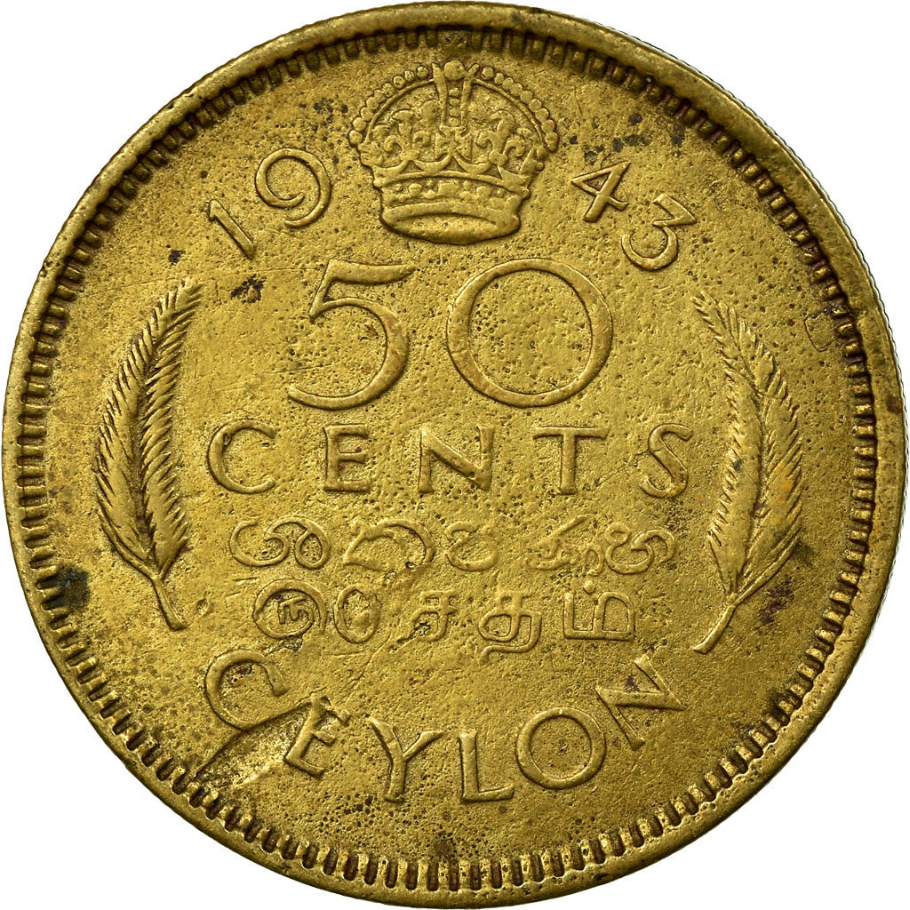 Monnaie, Ceylon, George VI, 50 Cents, 1943, TTB, Nickel-brass, KM:116