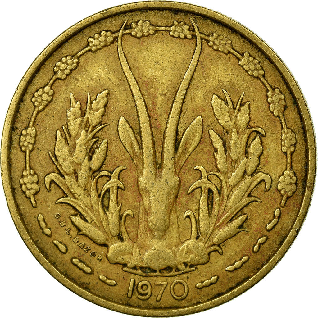 Moneda, Estados del África Occidental, 25 Francs, 1970, MBC, Aluminio - bronce