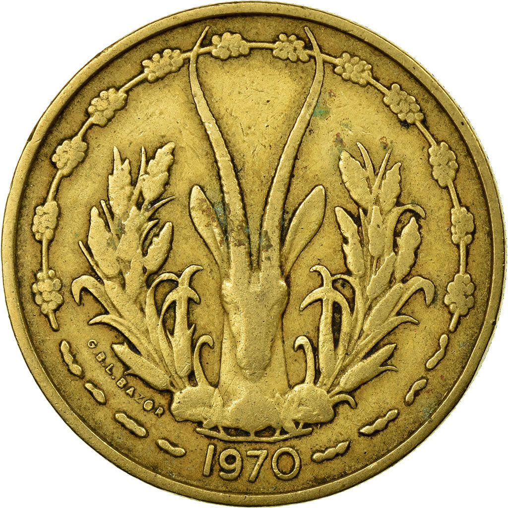 Coin, West African States, 25 Francs, 1970, EF(40-45), Aluminum-Bronze, KM:5