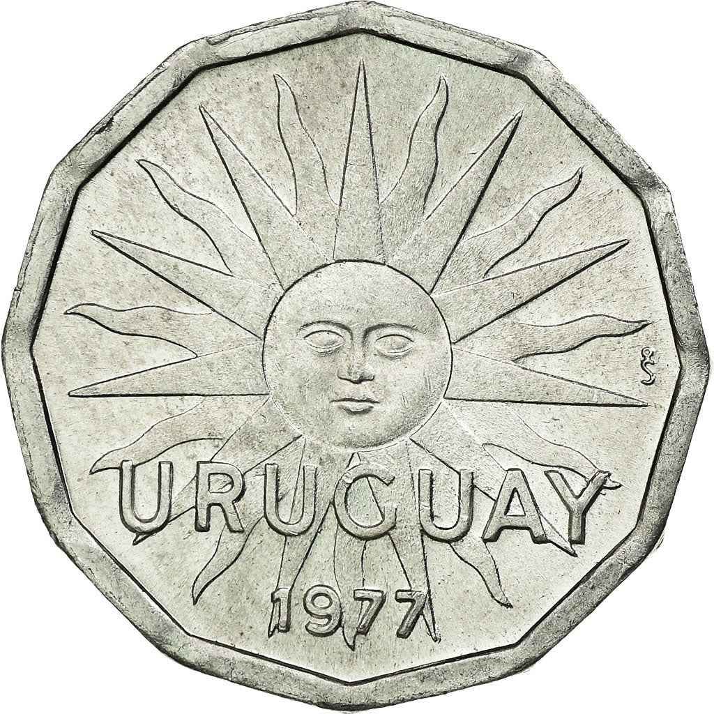 Coin, Uruguay, 2 Centesimos, 1977, Santiago, EF(40-45), Aluminum, KM:72