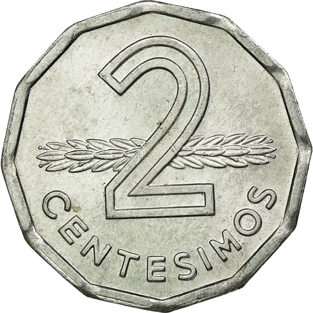 Coin, Uruguay, 2 Centesimos, 1977, Santiago, EF(40-45), Aluminum, KM:72