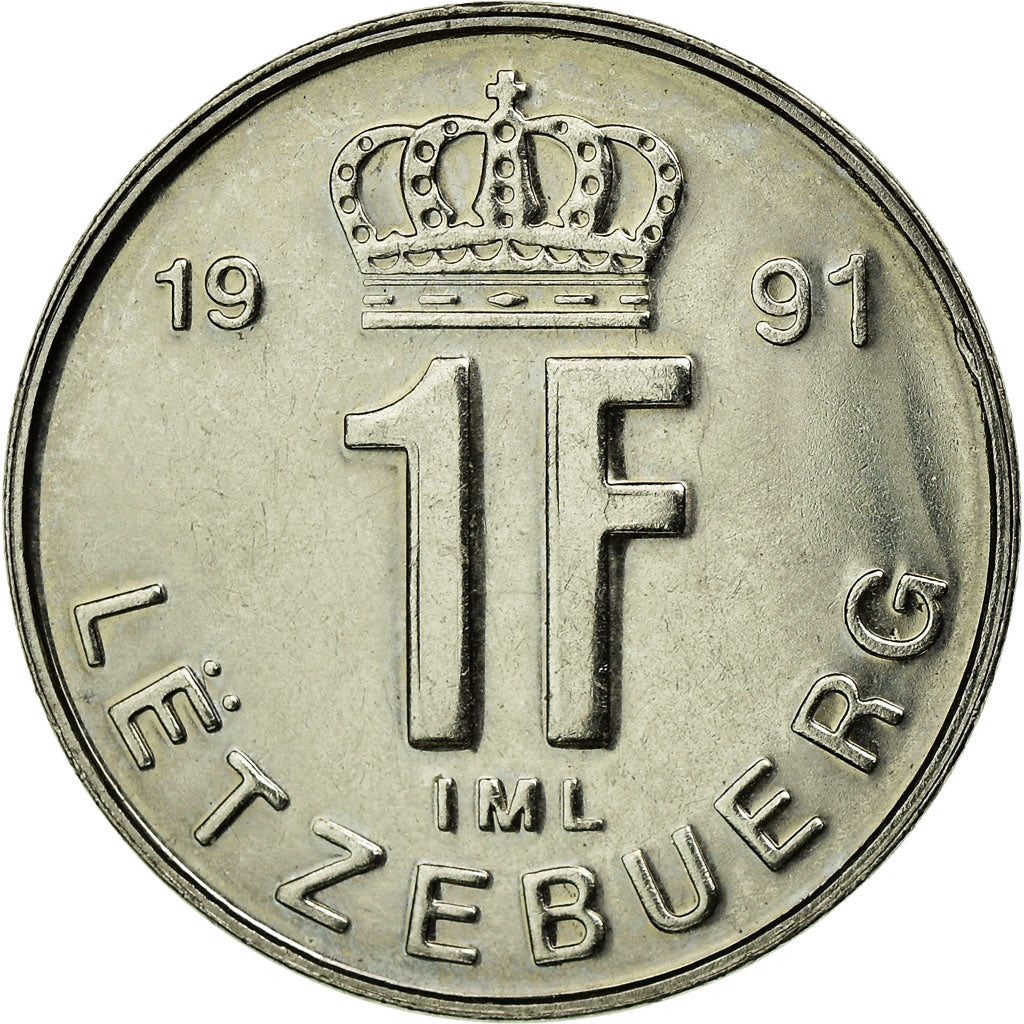 Moeda, Luxemburgo, Jean, Franc, 1991, AU(55-58), Aço Niquelado, KM:63