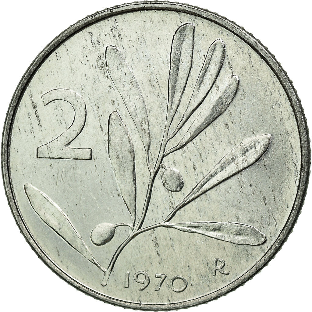 Coin, Italy, 2 Lire, 1970, Rome, EF(40-45), Aluminum, KM:94
