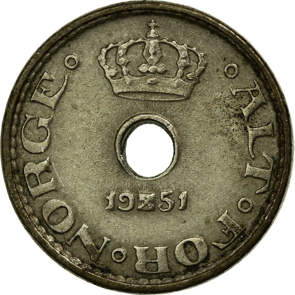 Moneda, Noruega, Haakon VII, 10 Öre, 1951, MBC, Cobre - níquel, KM:383