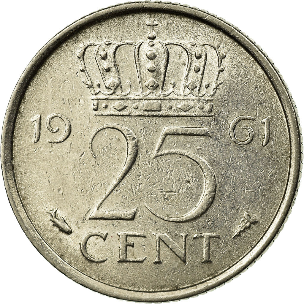 Moneta, Paesi Bassi, Juliana, 25 Cents, 1961, BB, Nichel, KM:183