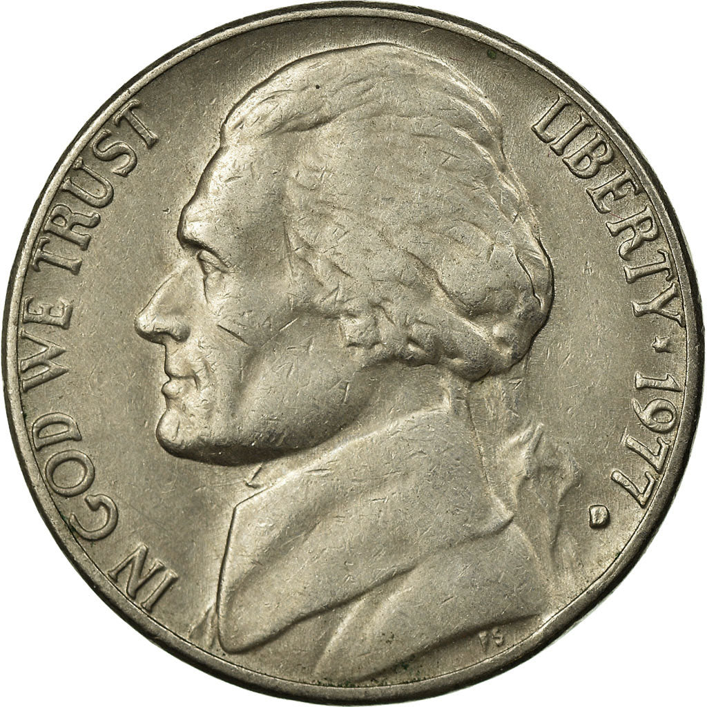 Coin, United States, Jefferson Nickel, 5 Cents, 1977, U.S. Mint, Denver