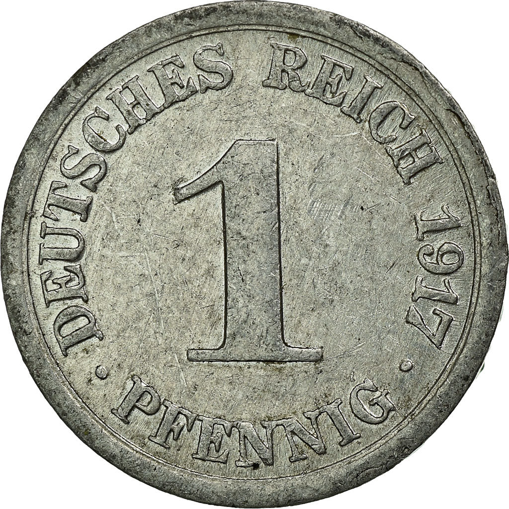 Moneda, ALEMANIA - IMPERIO, Wilhelm II, Pfennig, 1917, Karlsruhe, MBC, Aluminio