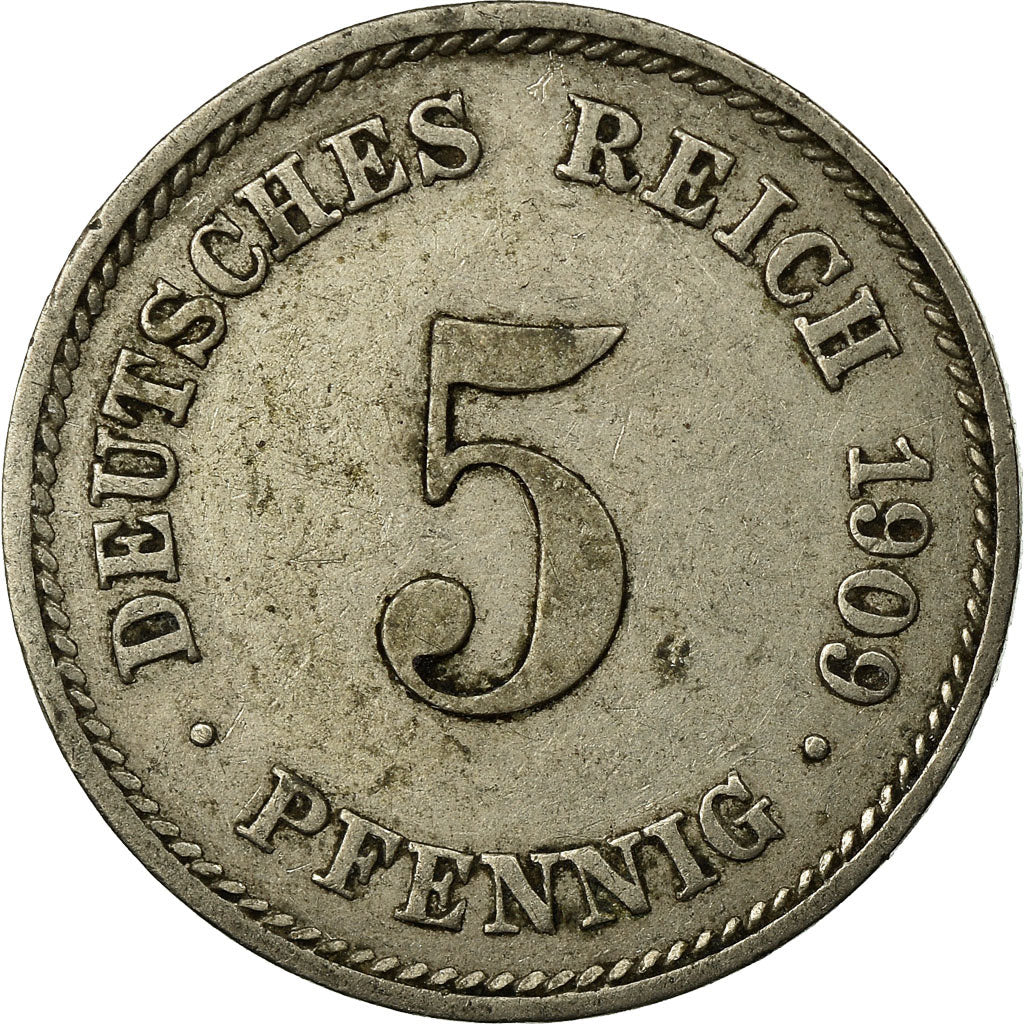 Monnaie, GERMANY - EMPIRE, Wilhelm II, 5 Pfennig, 1909, Muldenhütten, TB+