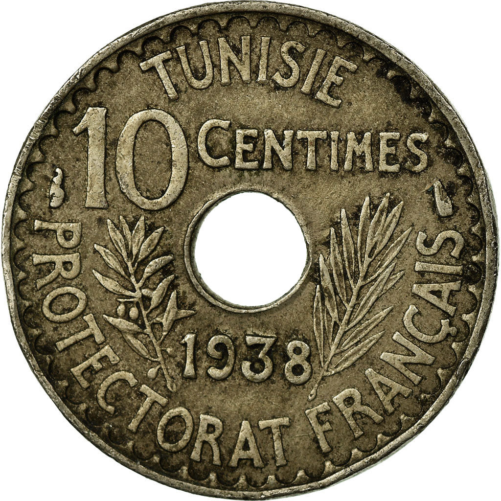 Coin, Tunisia, Ahmad Pasha Bey, 10 Centimes, 1938, Paris, EF(40-45)