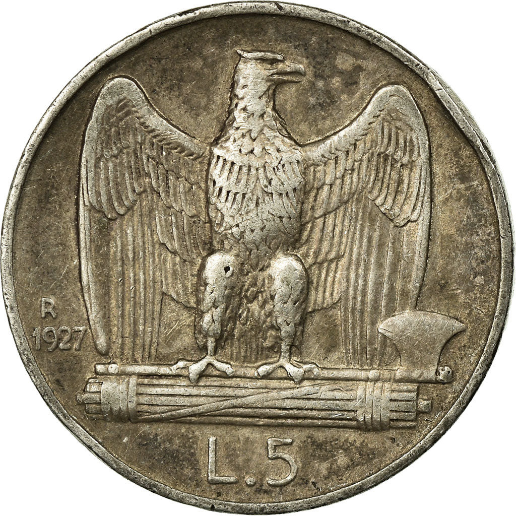 Coin, Italy, Vittorio Emanuele III, 5 Lire, 1927, Rome, EF(40-45), Silver