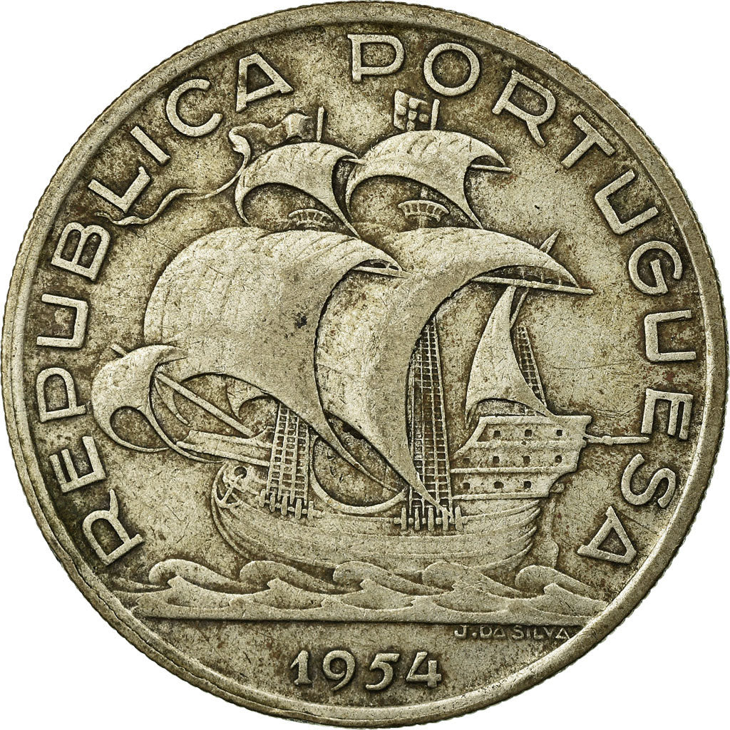 Coin, Portugal, 10 Escudos, 1954, EF(40-45), Silver, KM:586