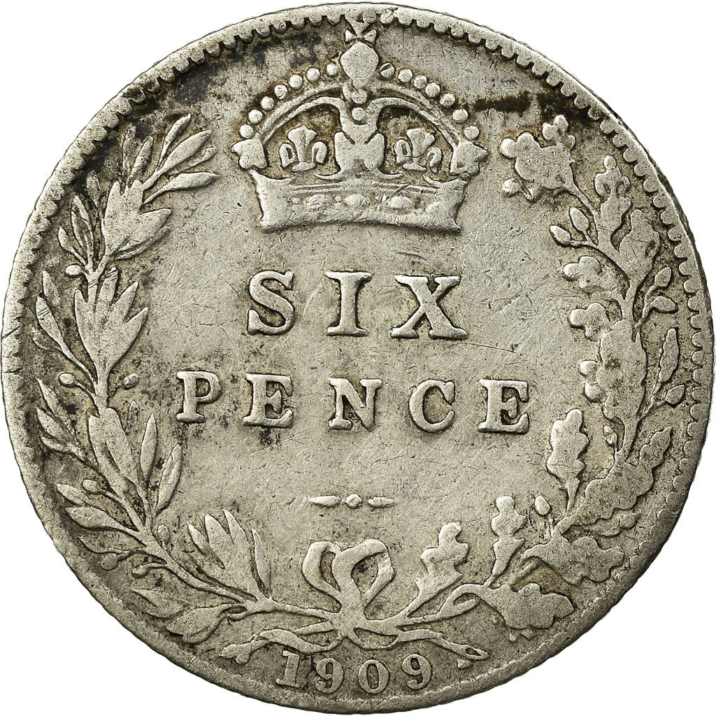 Coin, Great Britain, Edward VII, 6 Pence, 1909, VF(20-25), Silver, KM:799