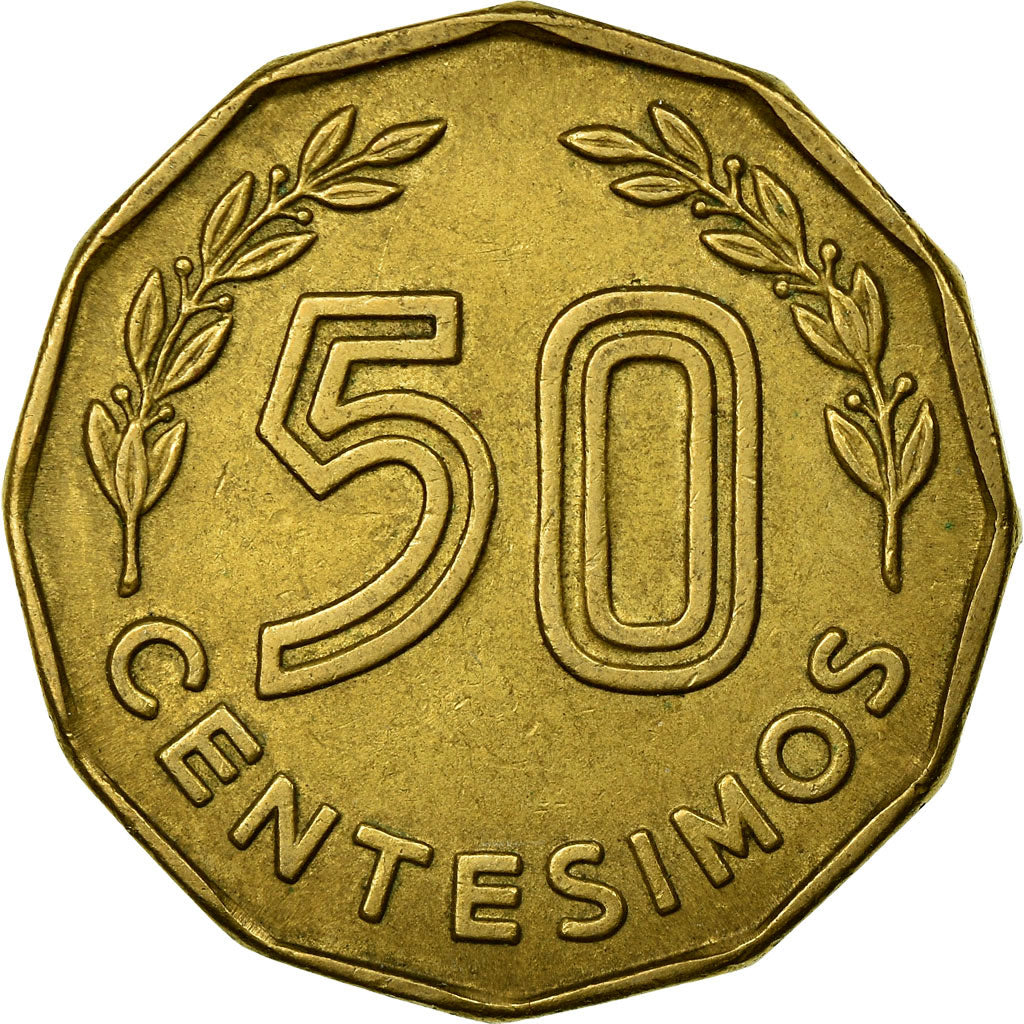 Moneda, Uruguay, 50 Centesimos, 1976, Santiago, MBC, Aluminio - bronce, KM:68