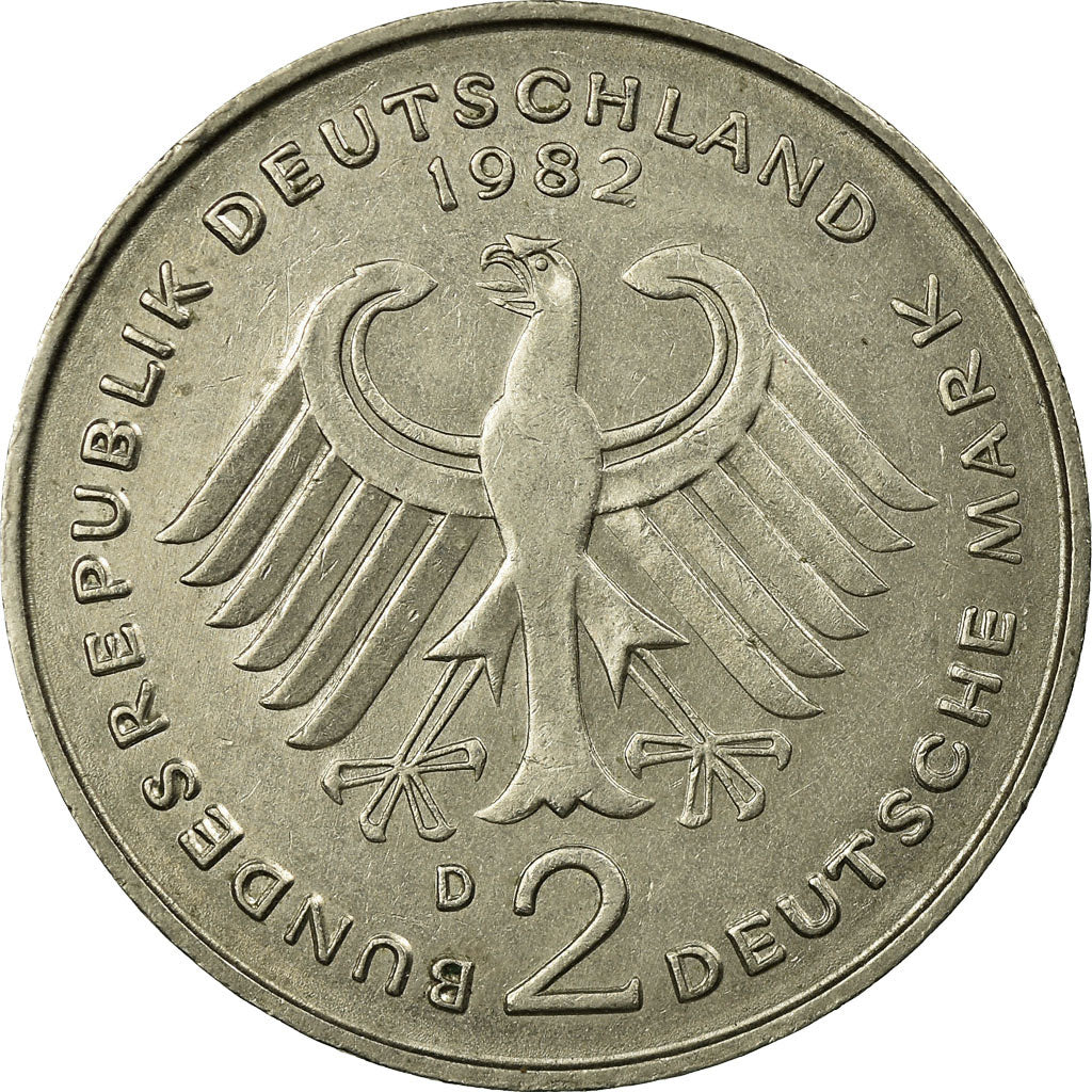 Coin, GERMANY - FEDERAL REPUBLIC, 2 Mark, 1982, Munich, EF(40-45), Copper-Nickel