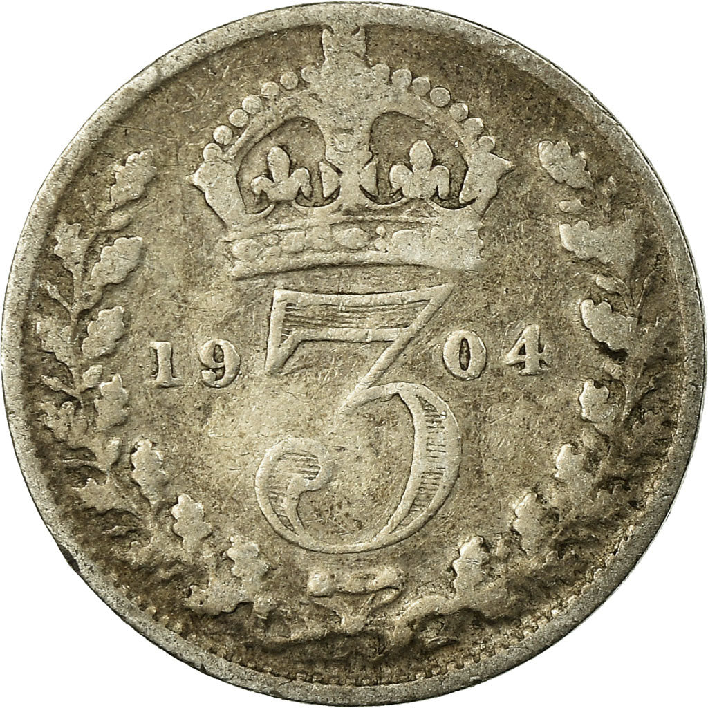 Coin, Great Britain, Edward VII, 3 Pence, 1904, VF(20-25), Silver, KM:797.1