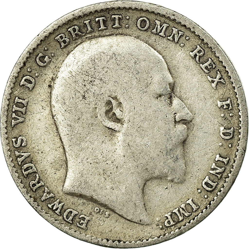 Coin, Great Britain, Edward VII, 3 Pence, 1908, VF(20-25), Silver, KM:797.2