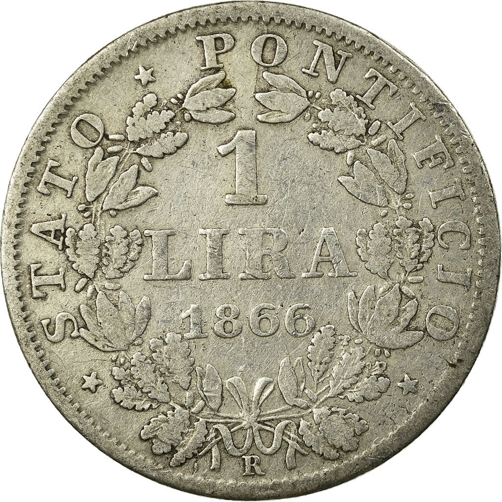 Coin, ITALIAN STATES, PAPAL STATES, Pius IX, Lira, 1866, EF(40-45), Silver