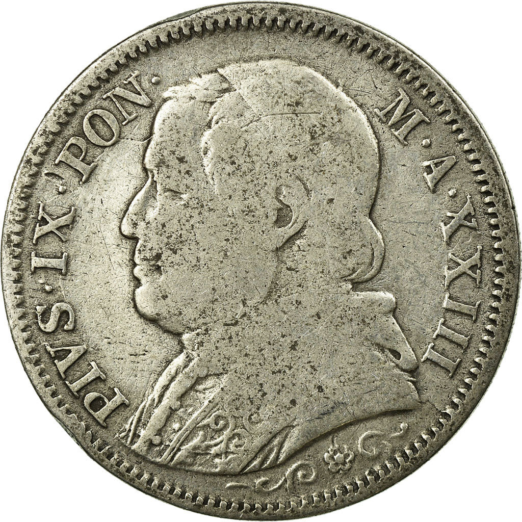 Coin, ITALIAN STATES, PAPAL STATES, Pius IX, Lira, 1868, VF(20-25), Silver