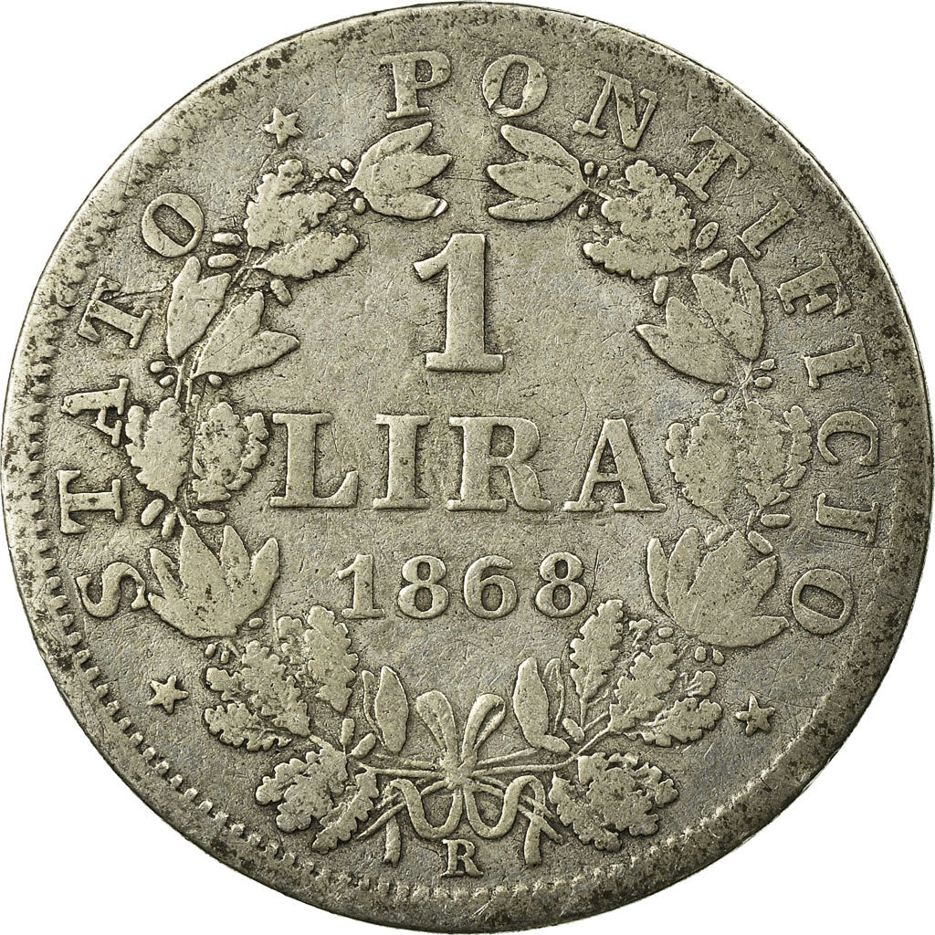 Coin, ITALIAN STATES, PAPAL STATES, Pius IX, Lira, 1868, VF(20-25), Silver