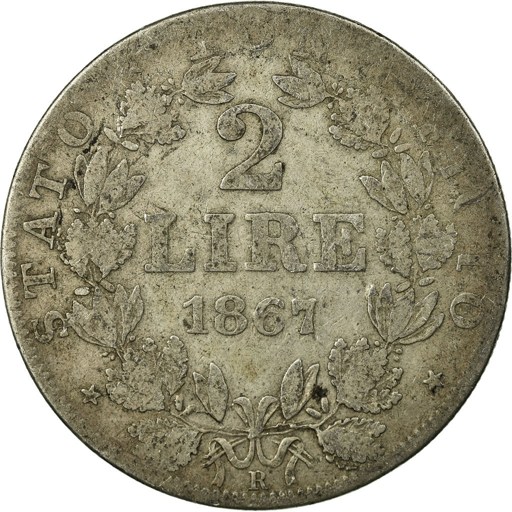Coin, ITALIAN STATES, PAPAL STATES, Pius IX, 2 Lire, 1867, VF(20-25), Silver