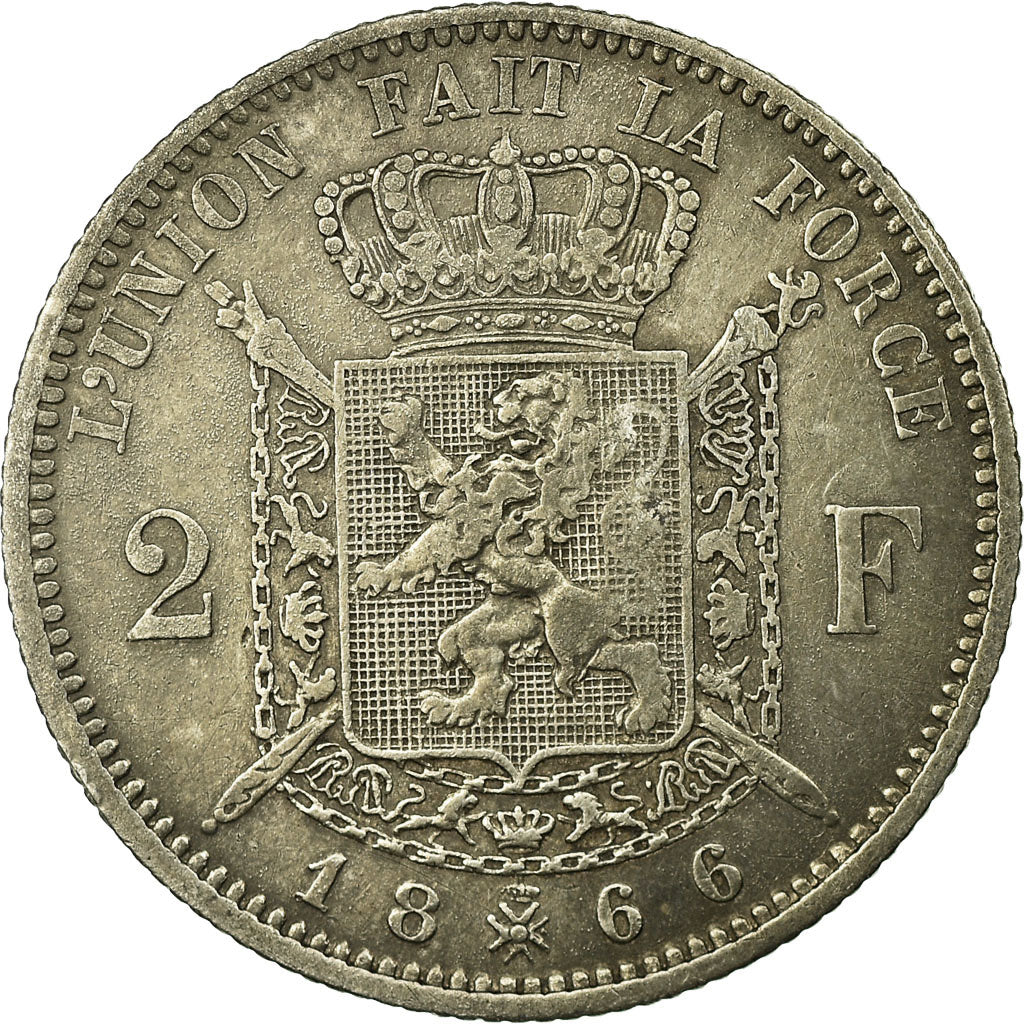 Coin, Belgium, Leopold II, 2 Francs, 2 Frank, 1866, EF(40-45), Silver, KM:30.1