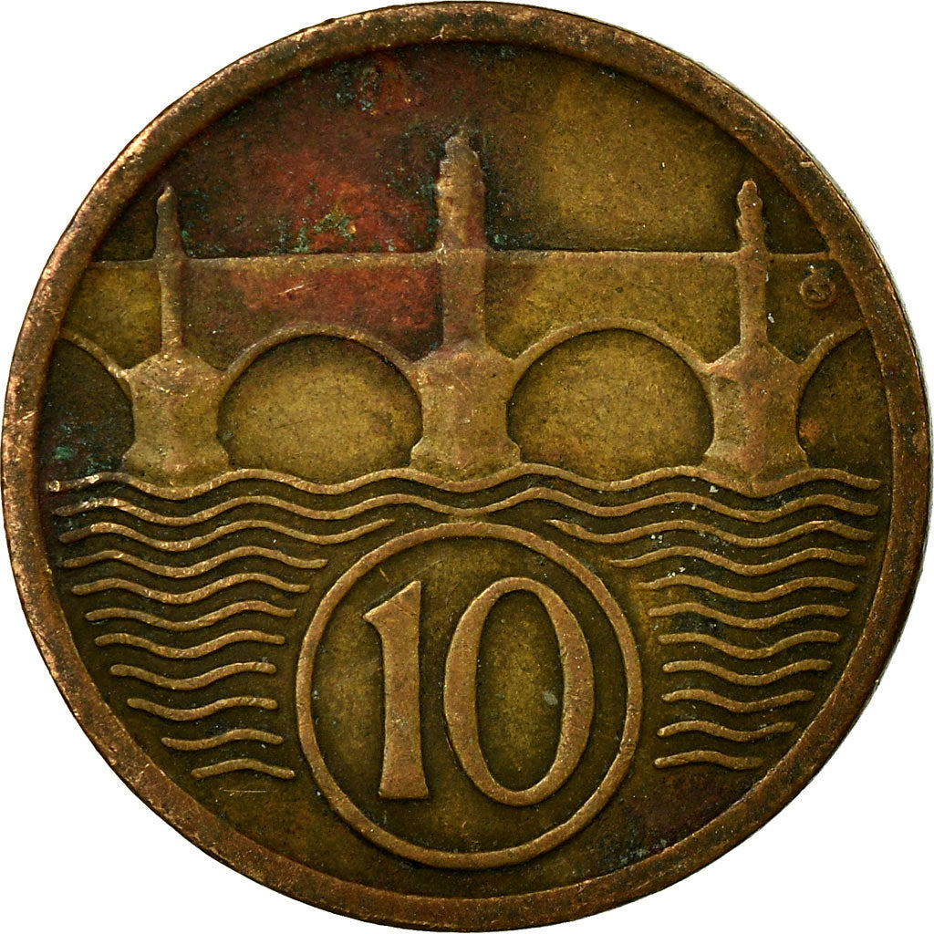 Moneda, Checoslovaquia, 10 Haleru, 1922, BC+, Bronce, KM:3