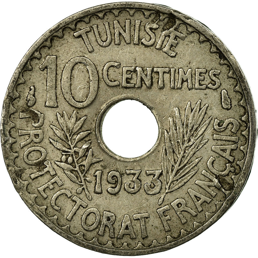 Coin, Tunisia, Ahmad Pasha Bey, 10 Centimes, 1933, Paris, EF(40-45)
