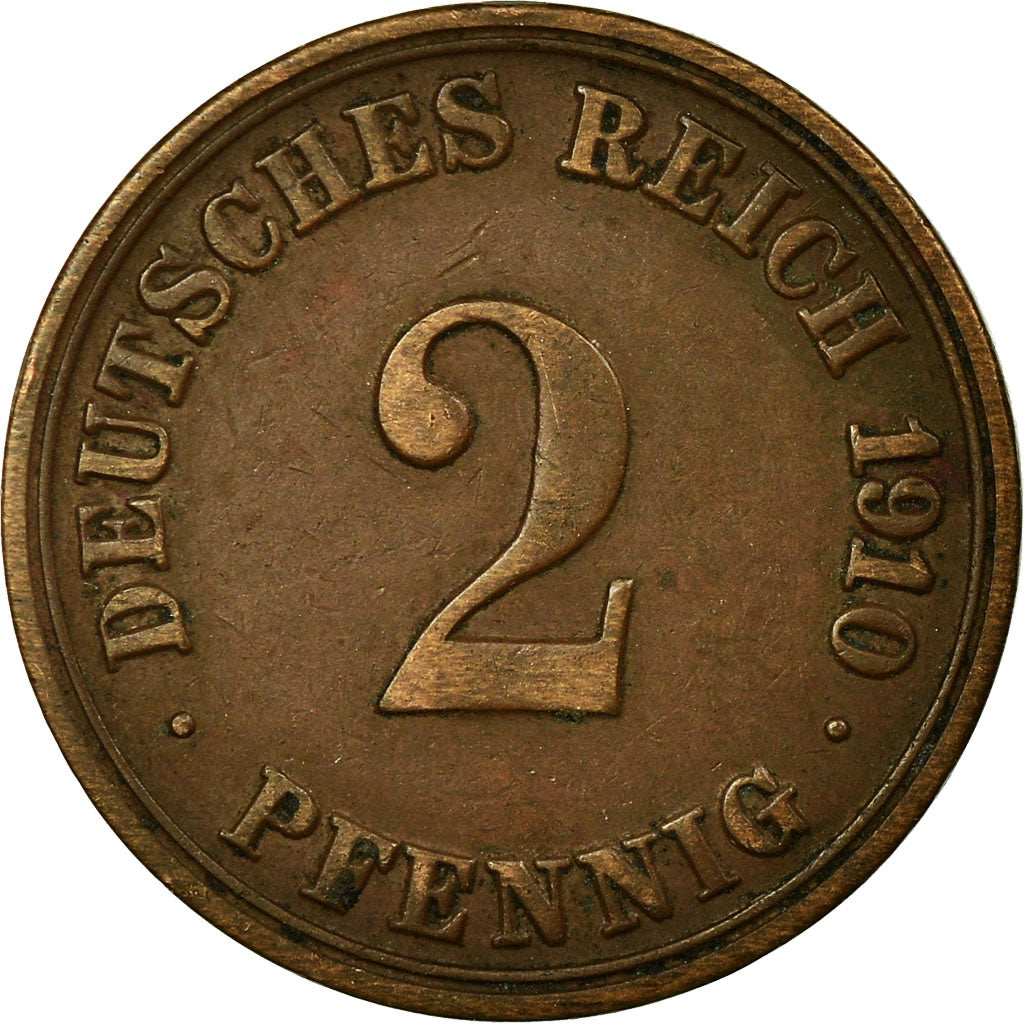 Coin, GERMANY - EMPIRE, Wilhelm II, 2 Pfennig, 1910, Berlin, VF(30-35), Copper
