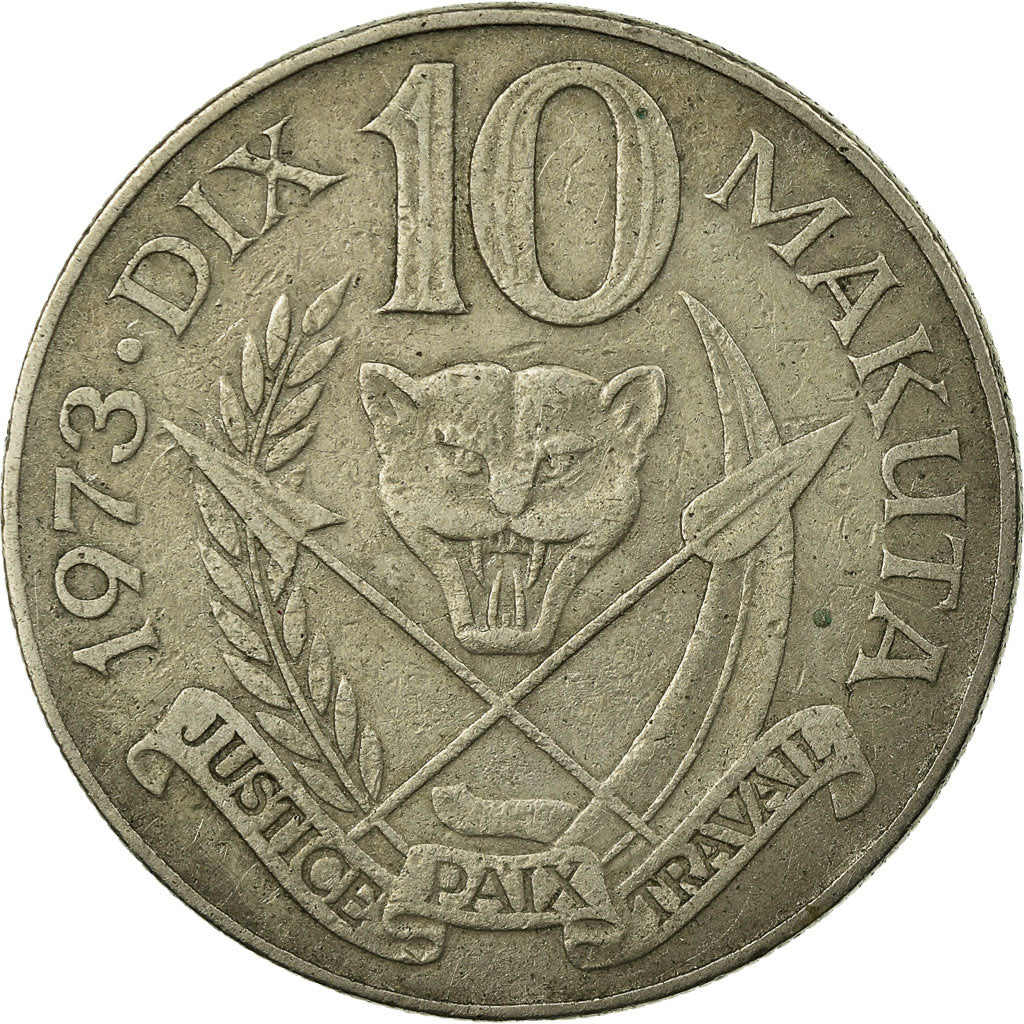 Coin, Zaire, 10 Makuta, 1973, EF(40-45), Copper-nickel, KM:7