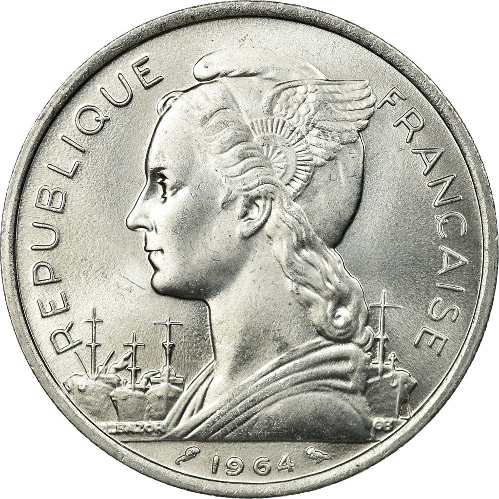 Coin, Comoros, 5 Francs, 1964, Paris, AU(55-58), Aluminum, KM:6