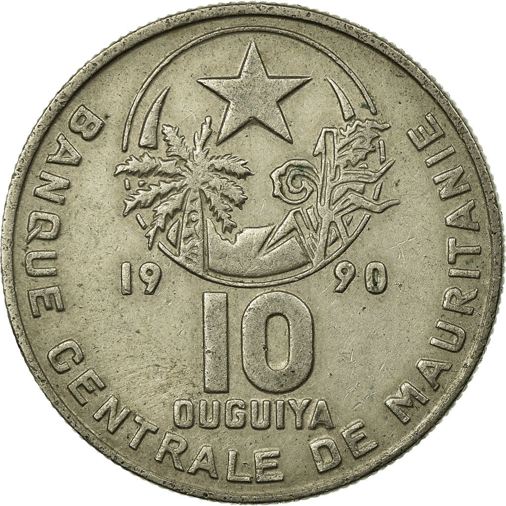 Coin, Mauritania, 10 Ouguiya, 1990, EF(40-45), Copper-nickel, KM:4