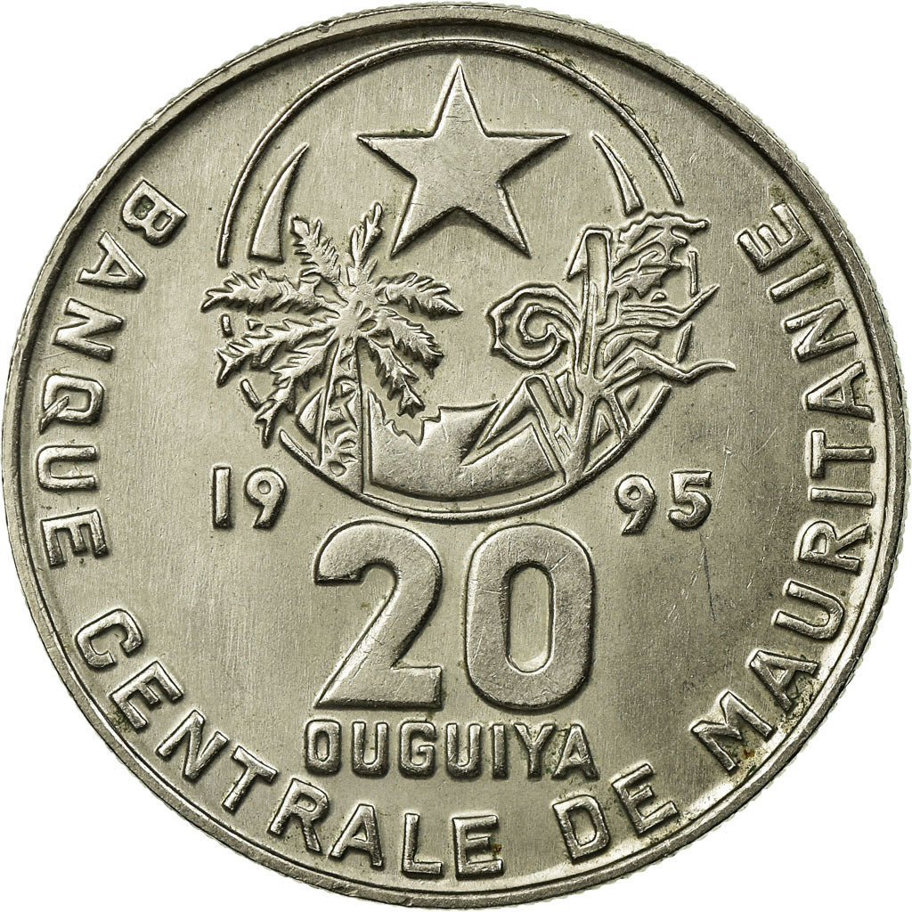 Coin, Mauritania, 20 Ouguiya, 1995, AU(55-58), Copper-nickel, KM:5