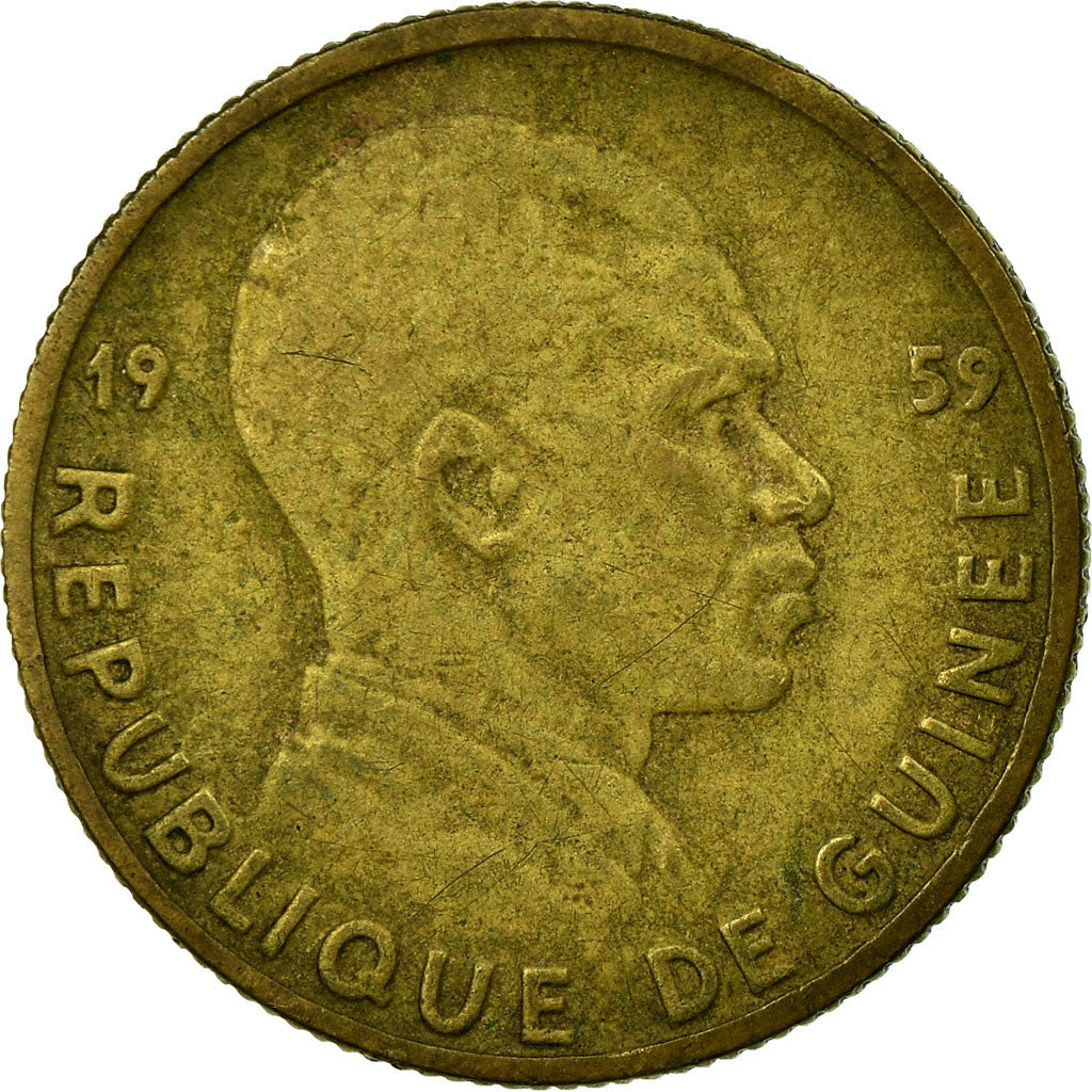Coin, Guinea, 5 Francs, 1959, VF(30-35), Aluminum-Bronze, KM:1