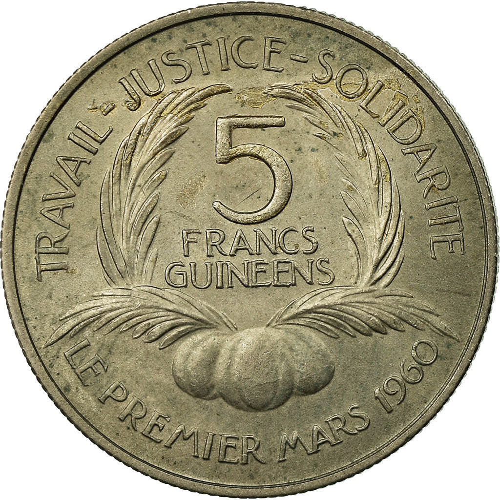 Coin, Guinea, 5 Francs, 1962, EF(40-45), Copper-nickel, KM:5