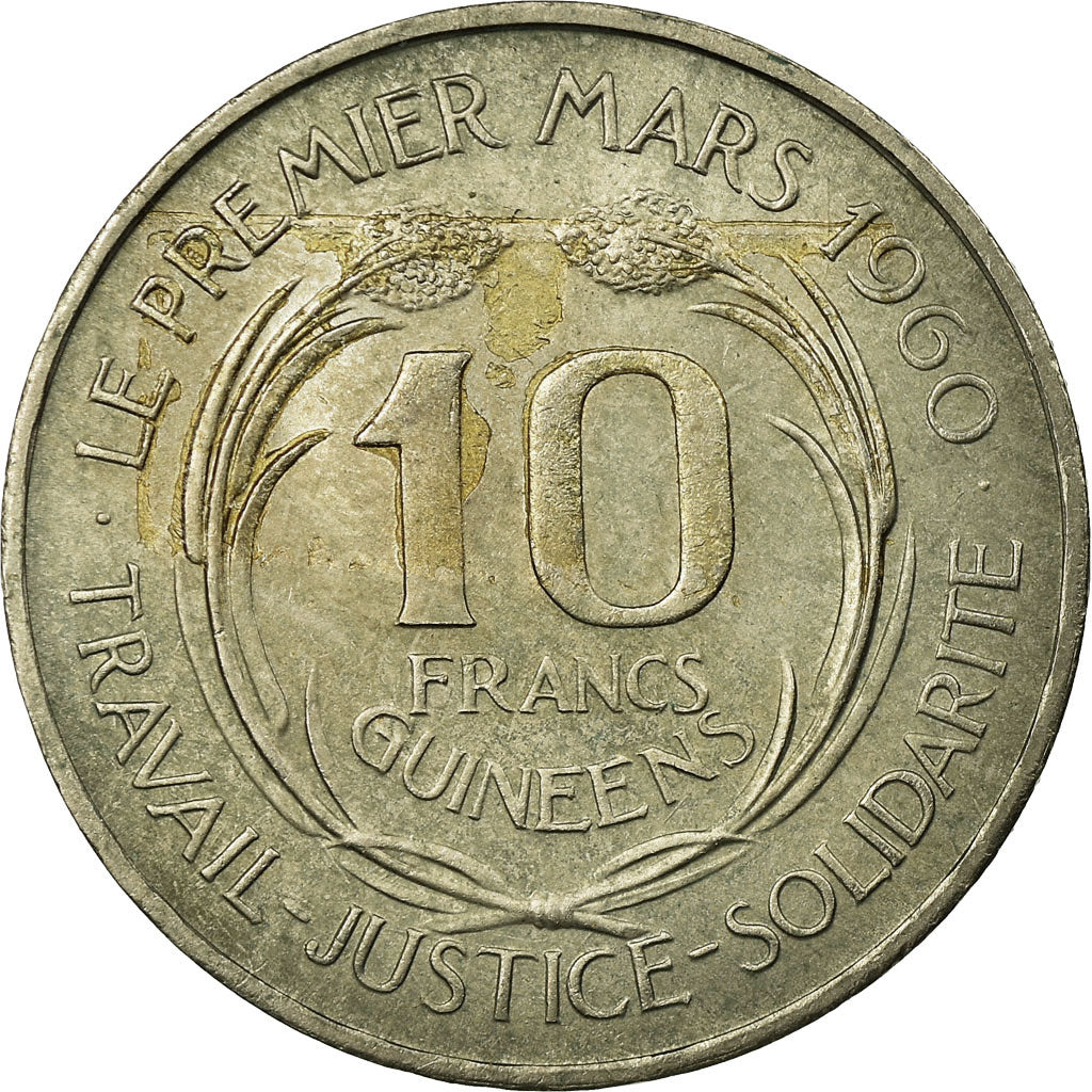Coin, Guinea, 10 Francs, 1962, EF(40-45), Copper-nickel, KM:6