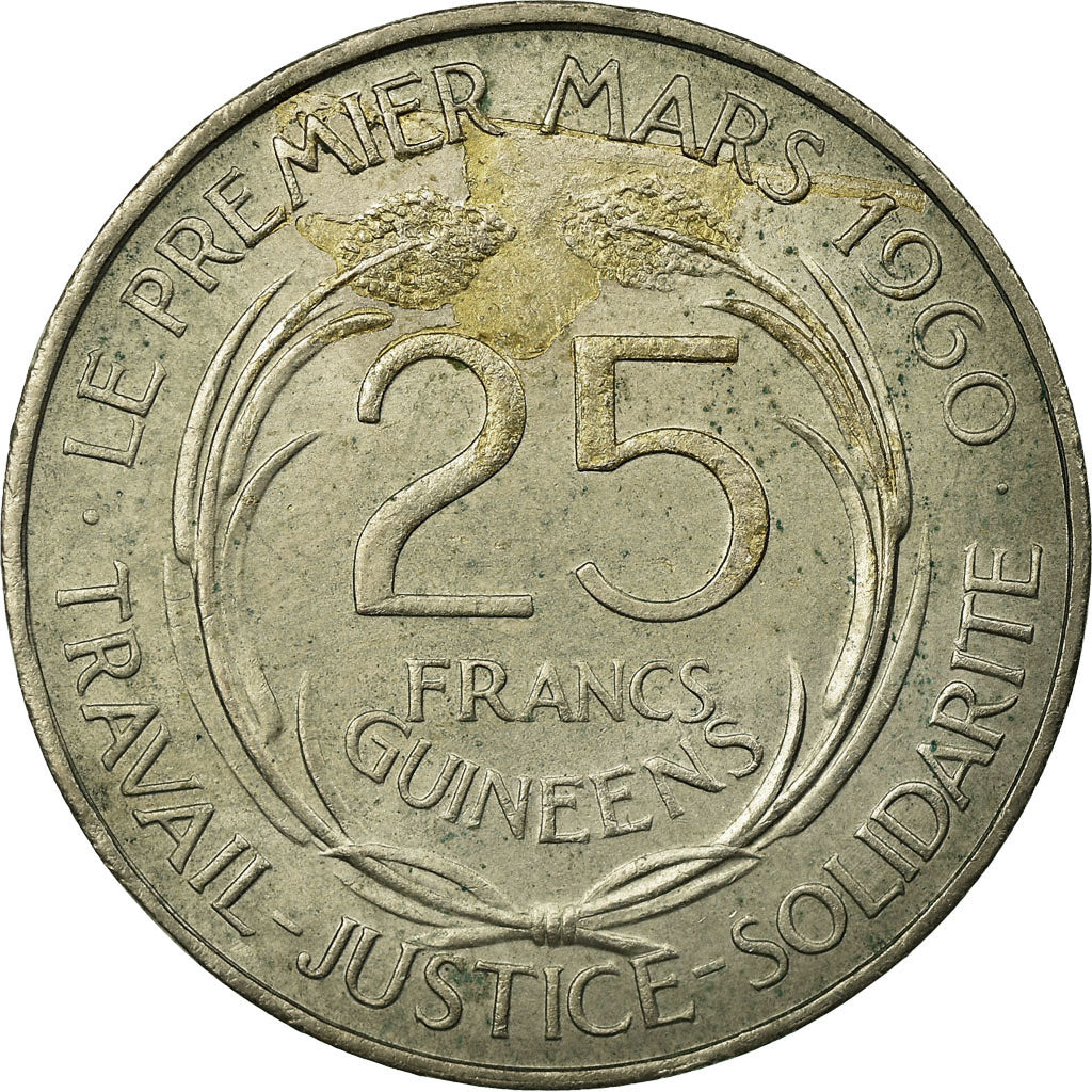 Coin, Guinea, 25 Francs, 1962, EF(40-45), Copper-nickel, KM:7
