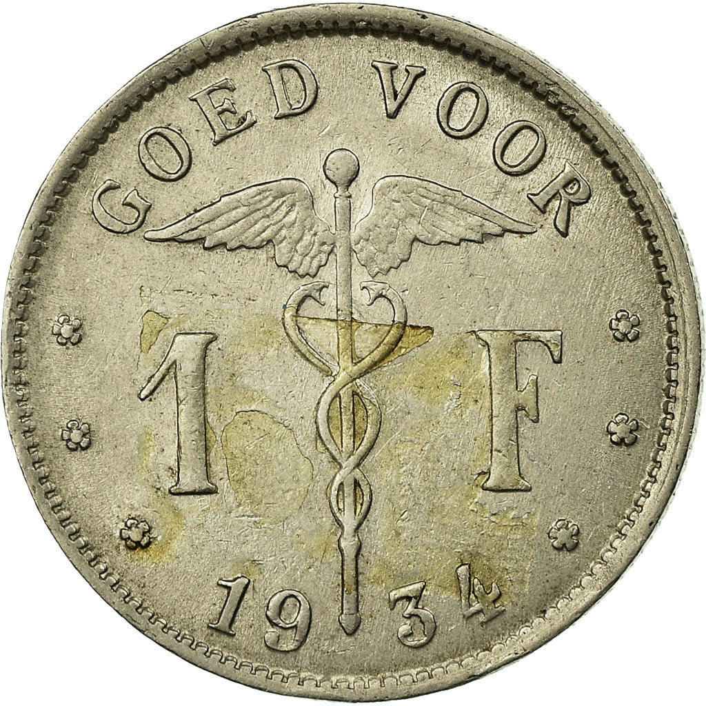Moeda, Bélgica, Franc, 1934, EF(40-45), Níquel, KM:90