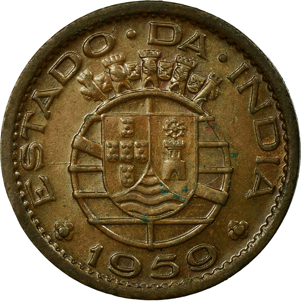 Coin, INDIA-PORTUGUESE, 10 Centavos, 1959, VF(30-35), Bronze, KM:30