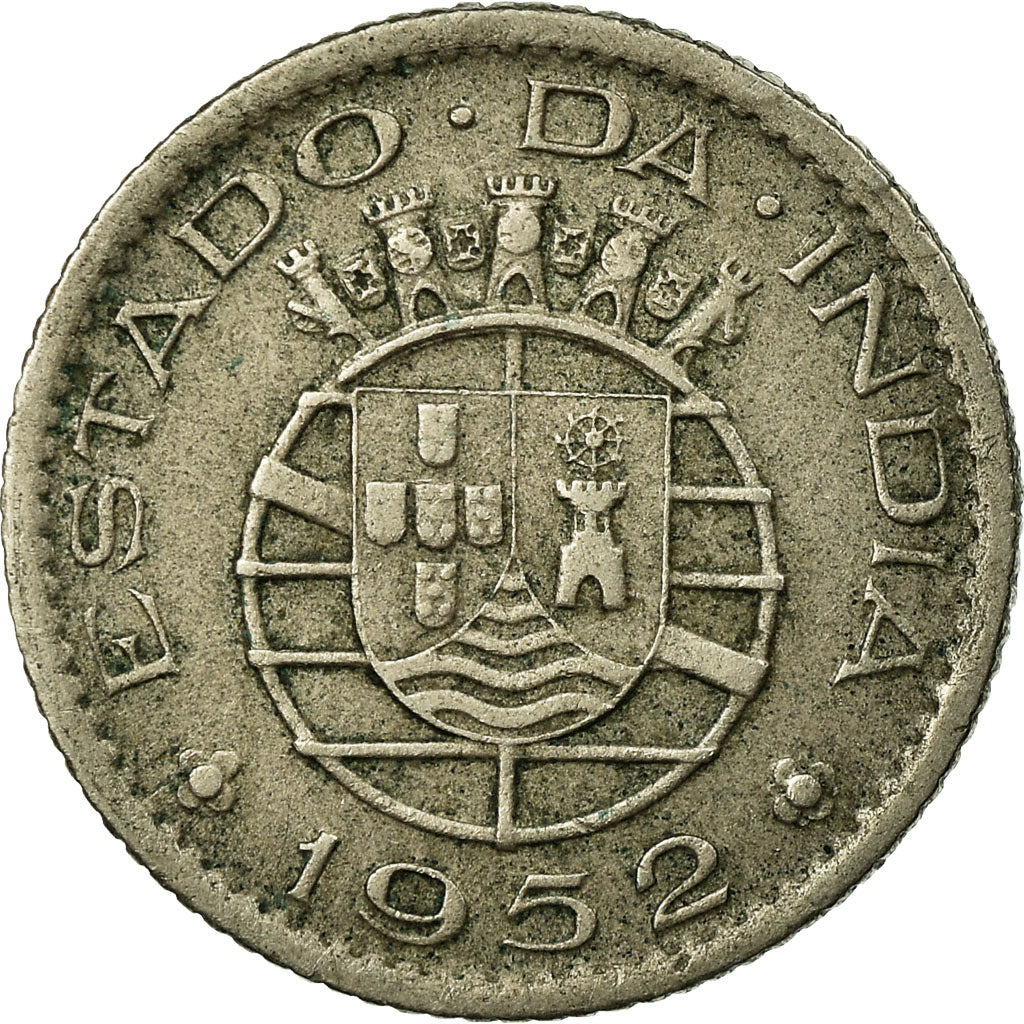 Coin, INDIA-PORTUGUESE, 1/4 Rupia, 1952, EF(40-45), Copper-nickel, KM:25