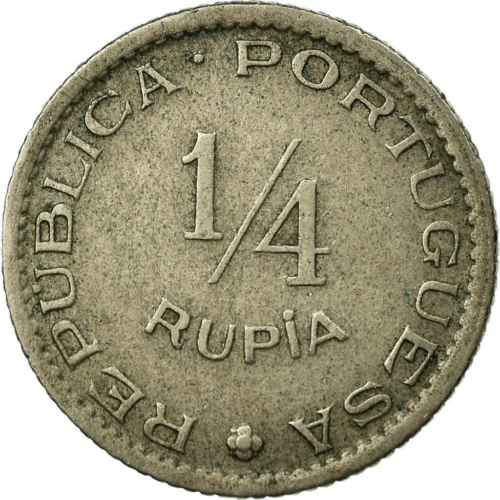 Coin, INDIA-PORTUGUESE, 1/4 Rupia, 1952, EF(40-45), Copper-nickel, KM:25