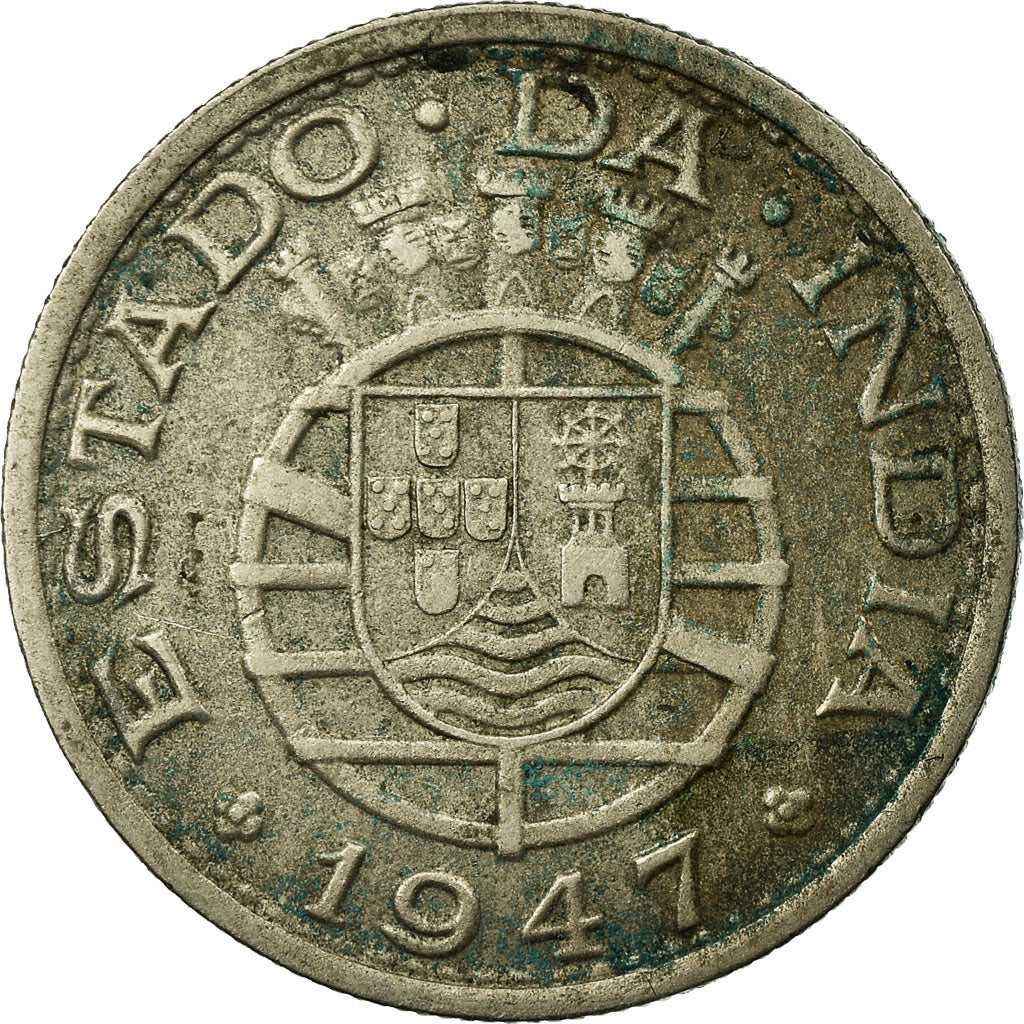Coin, INDIA-PORTUGUESE, 1/2 Rupia, 1947, EF(40-45), Copper-nickel, KM:26